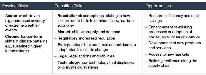 Categories of climate-related risks and opportunities.